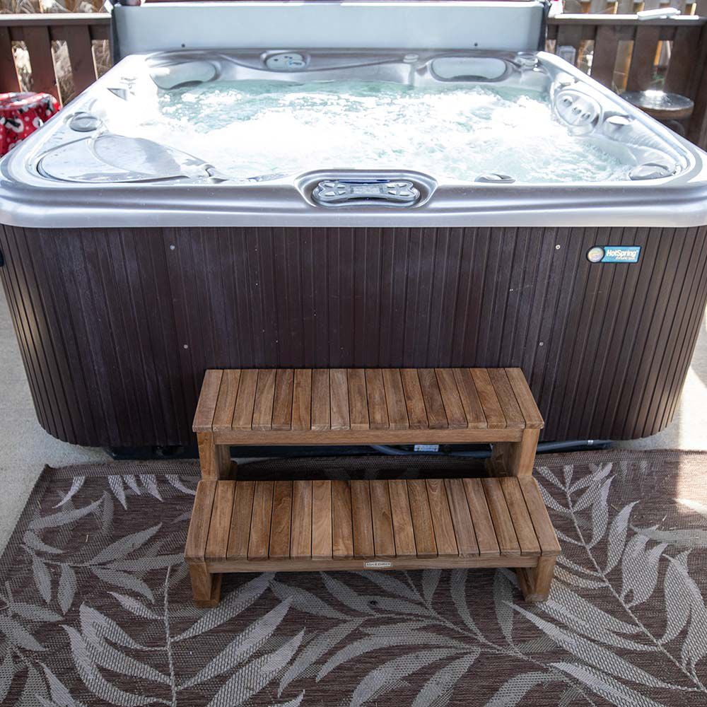 Titan Great Outdoors Teak Portable Spa Steps, 2-Tier Hot Tub Steps