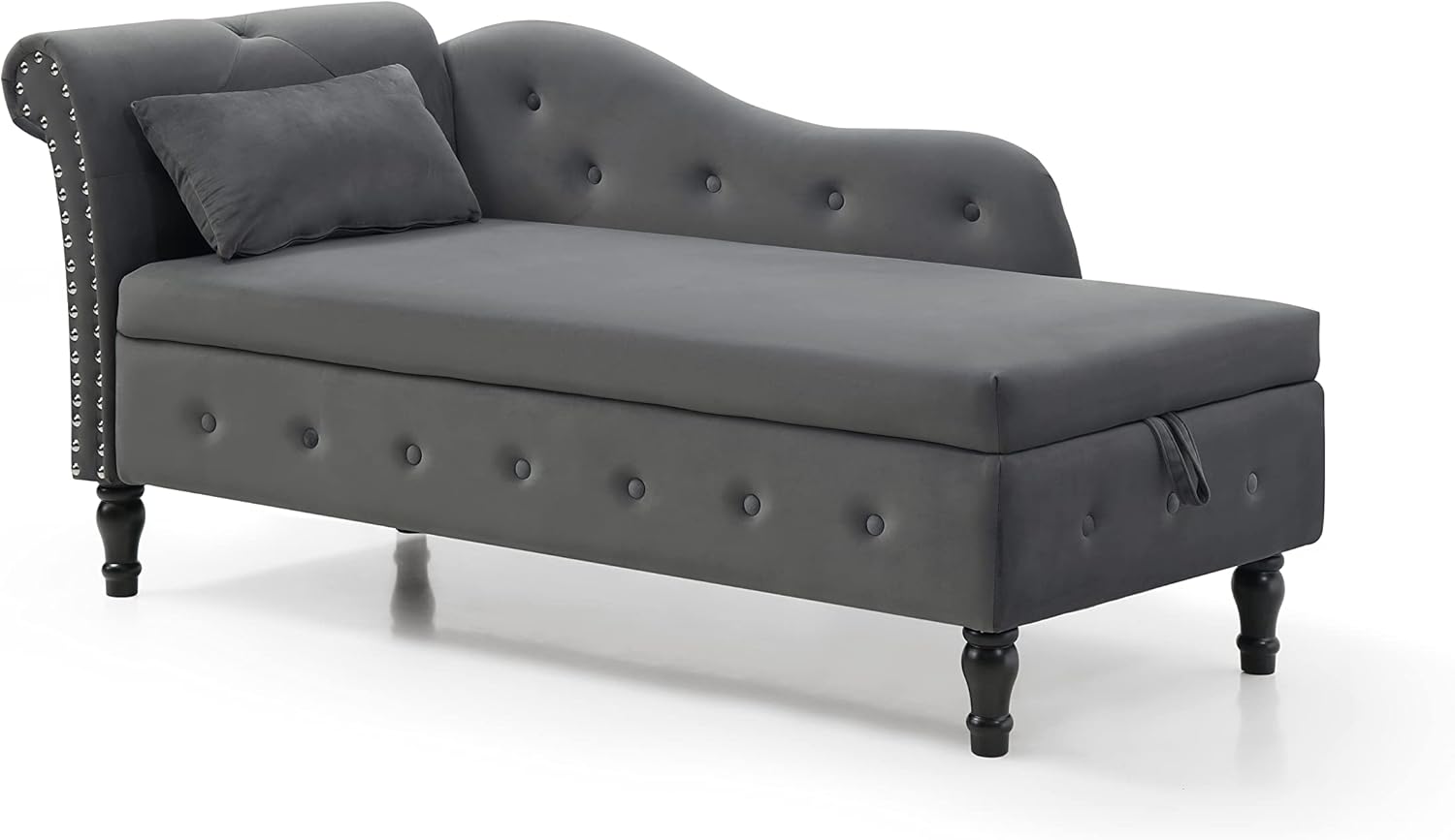 Bellemave Velvet Chaise Lounge Chair with Storage, Upholstered Sleeper Sofa Bed with 1 Pillow, Buttons Tufted Multifunctional Lounge Indoor, for Living Room Bedroom Office, Gray, Gray Velvet