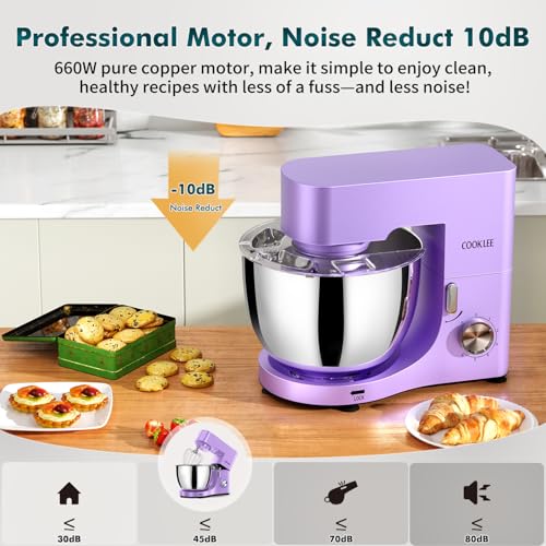 COOKLEE Stand Mixer, 9.5 Qt. 660W Electric Kitchen Mixer with Dishwasher-Safe Dough Hooks, Flat Beaters, Wire Whip & Pouring Shield Attachments for Most Home Cooks, Silver