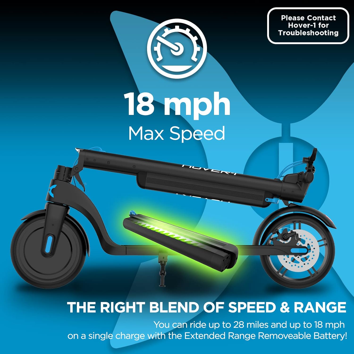 Hover-1 Highlander Pro Electric Folding Scooter | Top Speed 18MPH, Range 18 MI, Max Weight 264LBS, LCD Display, Hand Brake & Brake Light, Air Tires