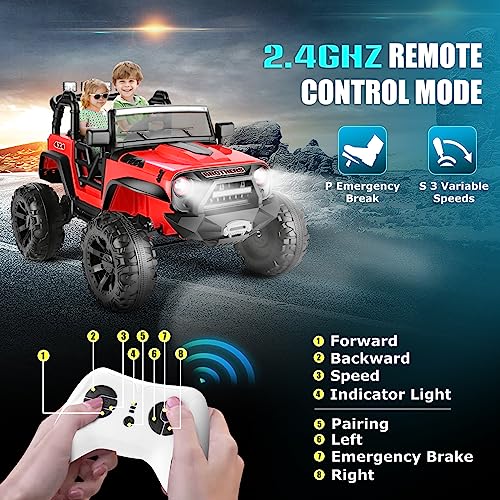 Hikole 24V Ride on Car Truck with Remote Control, 2 Seater Kids Power Electric Wheels Jeep, 3 Speeds, Bluetooth, LED Lights, Suspension, 24 Volt Ride On Toys for Big Kids 3-8 (Pink)