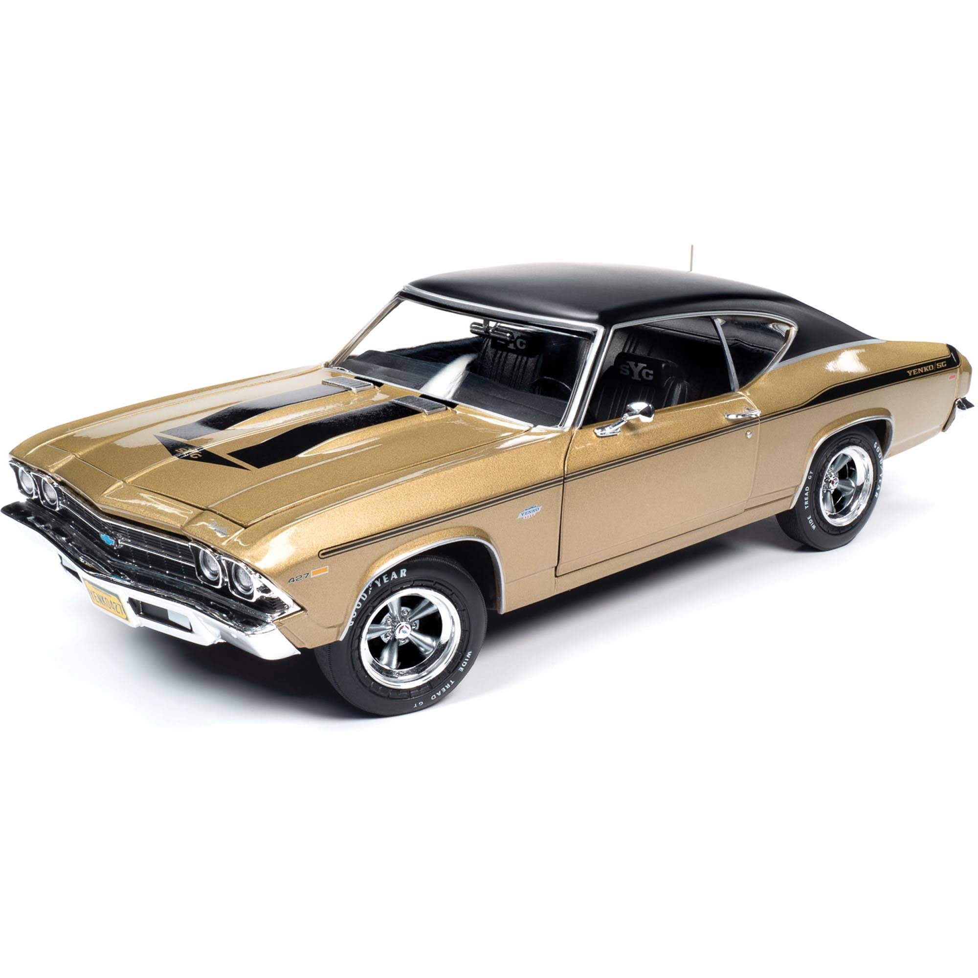 1969 Chevrolet Chevelle Yenko Hardtop Olympic Gold Metallic with Black Top and Black Stripes 1/18 Model Car by Autoworld