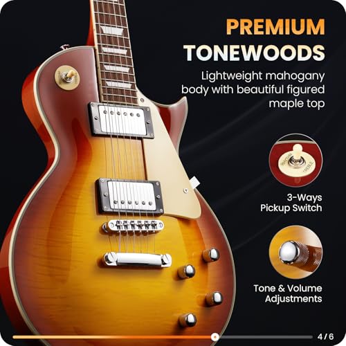 Fesley LP Electric Guitar with Arched Top:39" Solid Body Electric Guitars with Mahogany Body and Rosewood Fretboard,Electric Guitar with Humbucker Pickups, Guitarra Eléctrica with Alice String,Gold
