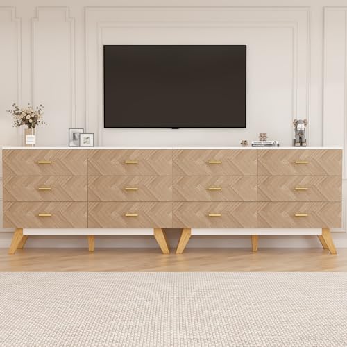 6 Drawer Dresser for Bedroom, Rustic Brown Wooden Double Dresser, Wide Dressers & Chests of Drawers, Large Storage Organizer Cabinet for Hallway, Burlywood&White