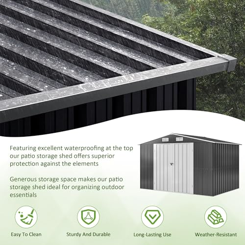 10x8 FT Outdoor Storage Shed, Metal Garden Tool Shed with Updated Frame Structure and Lockable Doors, Ideal for Backyard Garden Patio Lawn, Grey