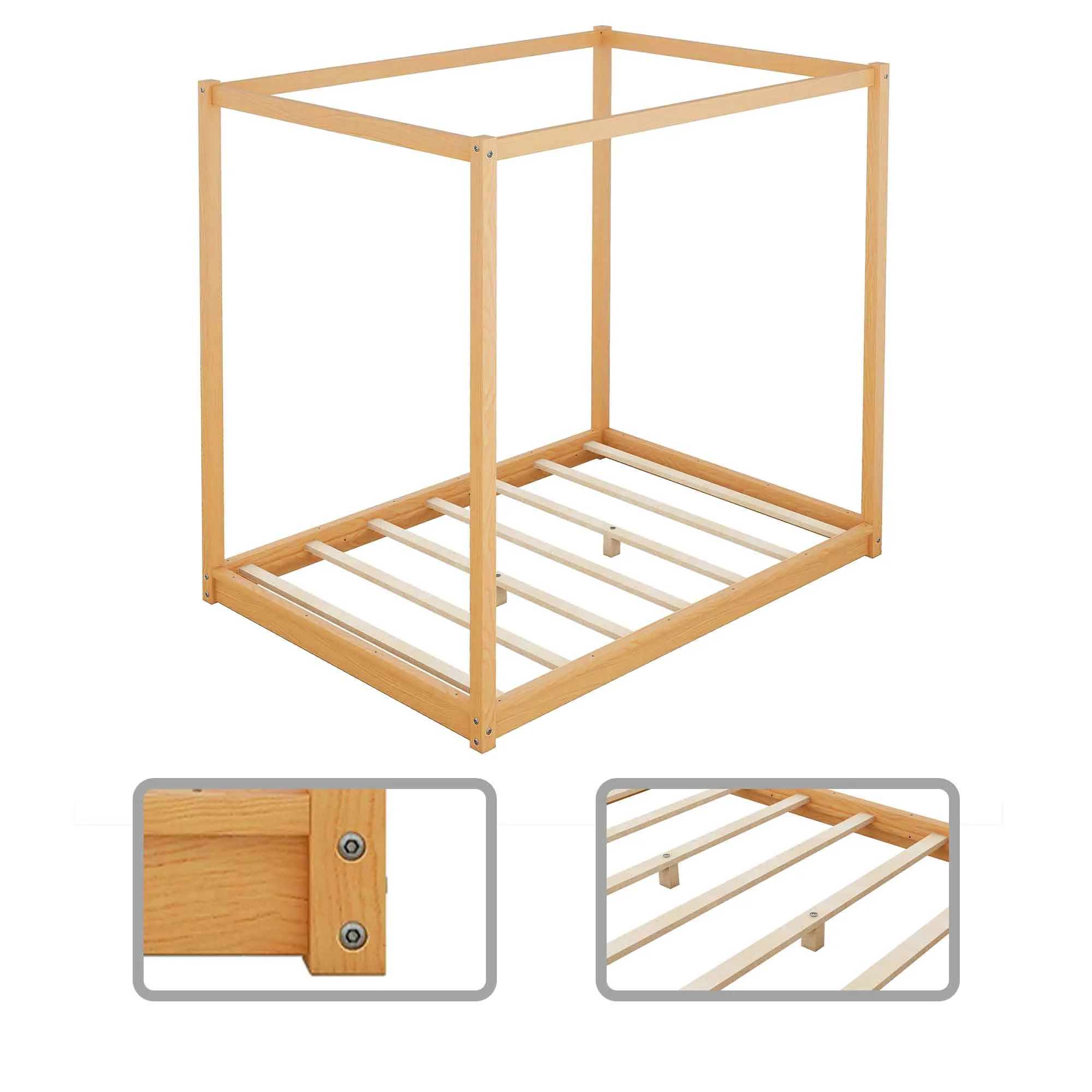 Simple Style Full Size Wood Canopy Platform Bed with Support Legs