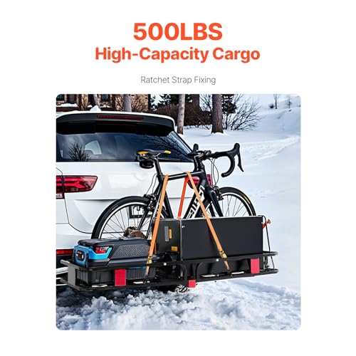 VEVOR 70" x 30" x 6", Hitch Cargo Carrier, 500 lbs Capacity with Nighttime Reflective Reminder, Folding Hitch Mount Cargo Carrier Basket with Hitch Lock for 2" Receiver, Fit for SUVs