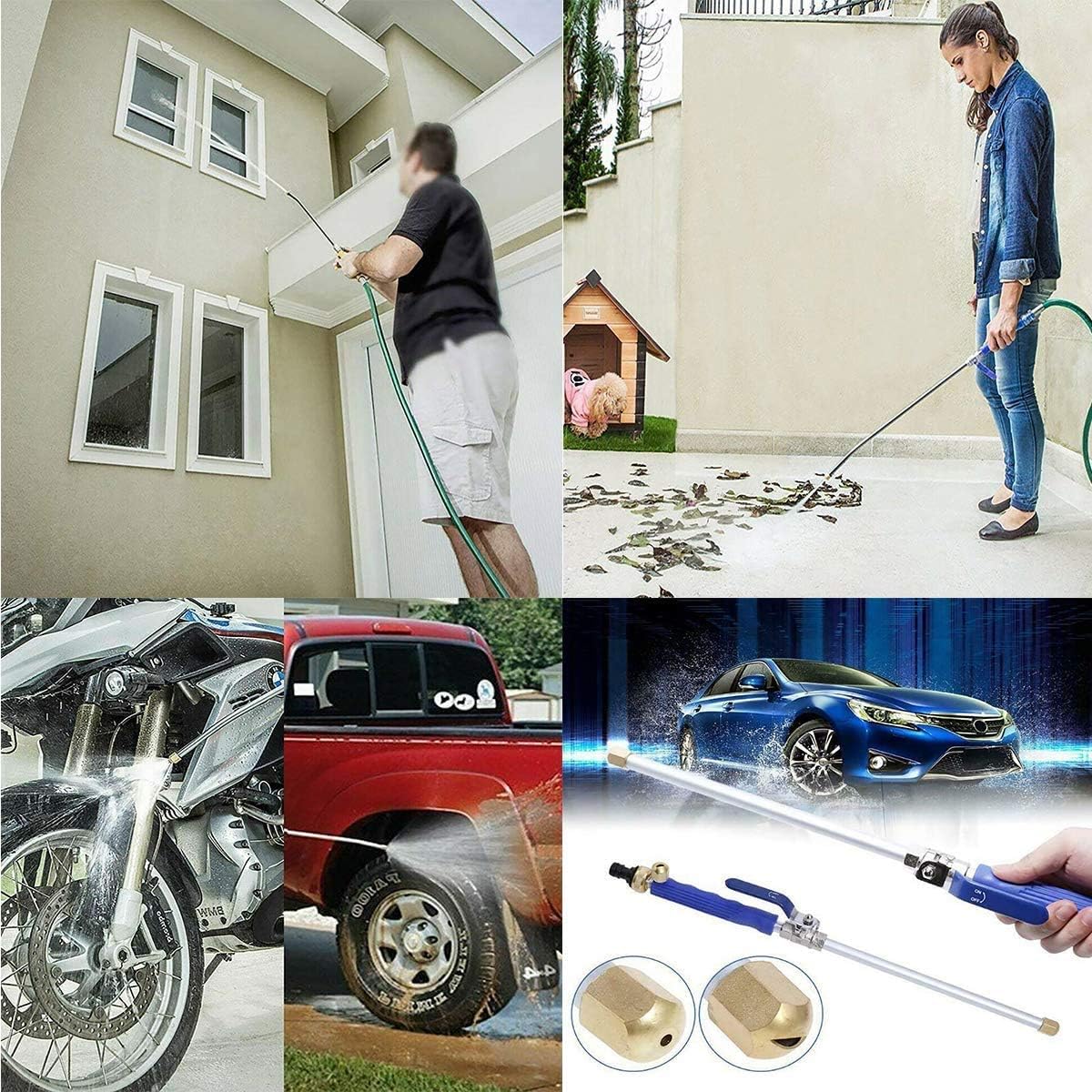 YunGuoGuo High Pressure Power Washer Sprayer Wand with Flexible Hose Nozzle, 39'' Hydro Jet Power Washer Cleaning Tool, Wand Lance for Gutter Patio Car Pet Window Glass Blue Pack of 2