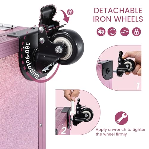 Joligrace Rolling Manicure Table Makeup Case Foldable Nail Desk 5 Drawers Cosmetology Case on Wheels with Brush Pouch for Technician Workstation Mobile Makeup Artist Trolley, Black