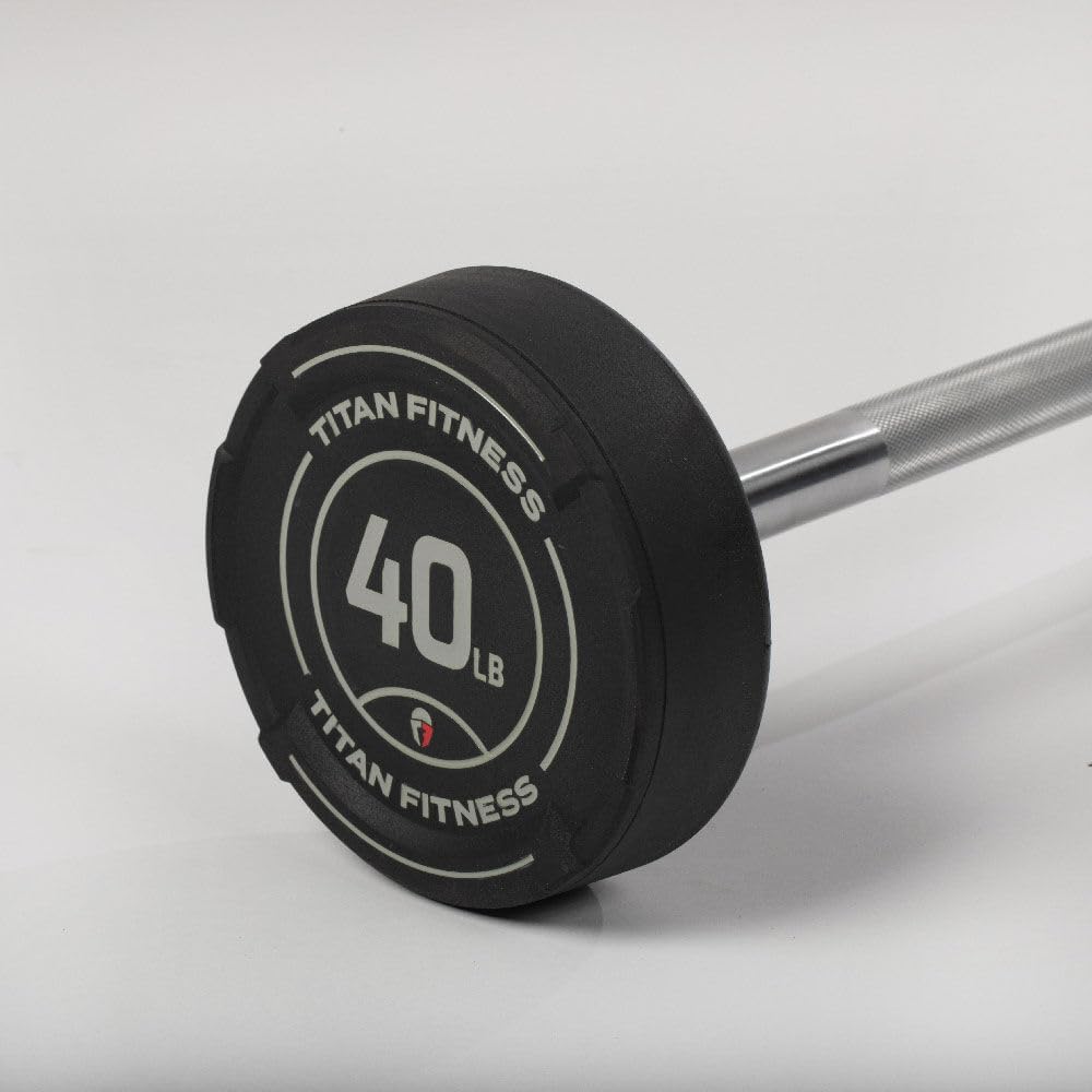 Titan Fitness 40 LB Rubber Straight Fixed Barbell, Pre-Loaded Weight Bar for Strength Training & Weightlifting