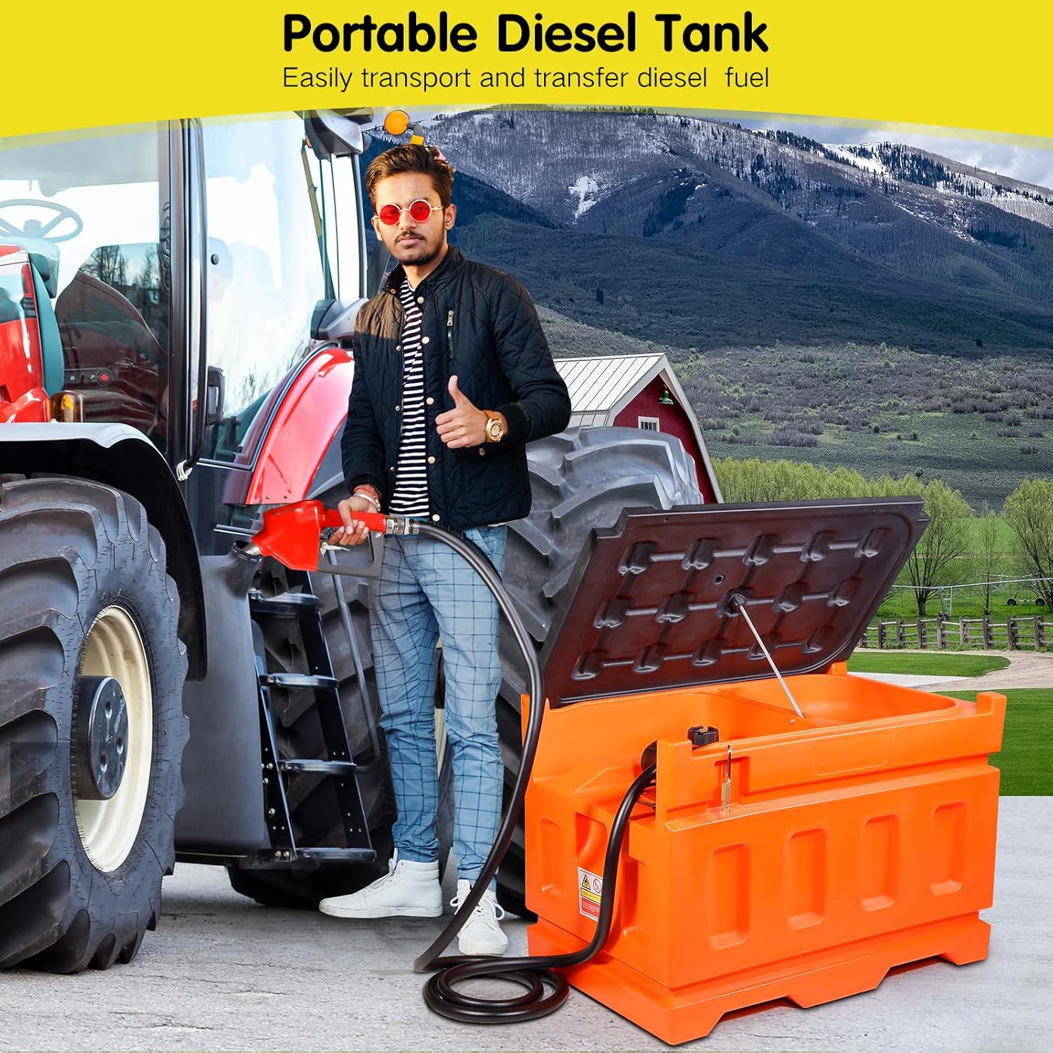 Portable Diesel Tank with Pump, 48 Gallon 10GPM Flow Rate Diesel Fuel Transfer Tank with 12V Electric Transfer Pump, Auto Fueling Nozzle, 13FT Hose, for Easy Fuel Transportation