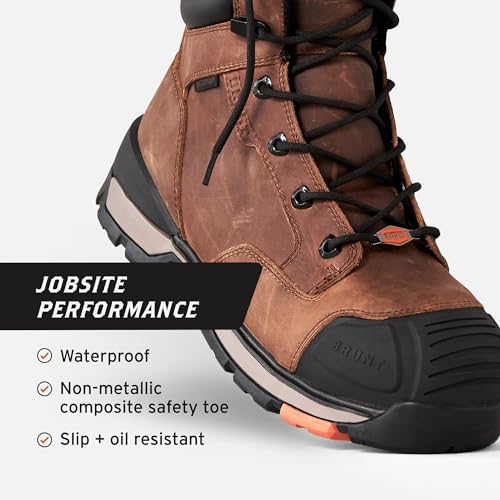 BRUNT Perkins (Comp Toe) - Brown - 6" Waterproof Durable Wedge Work Boot with Defined Heel - EH Rated - Slip + Oil Resistant - Adjustable Width System