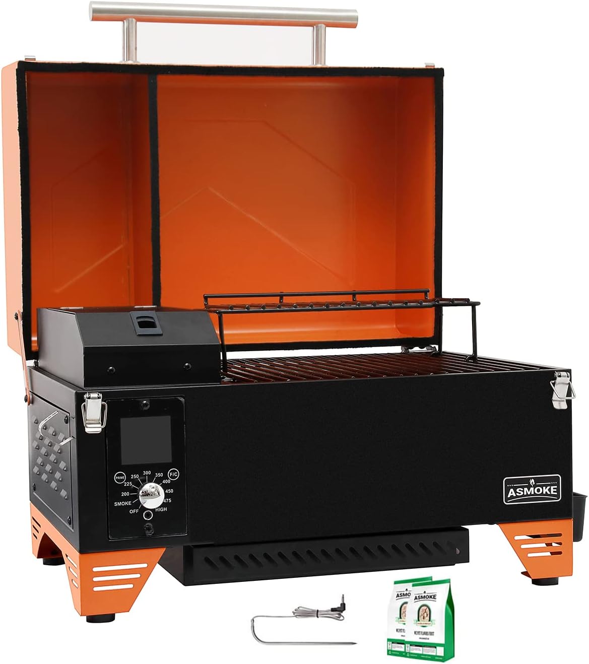 ASMOKE Portable Pellet Grill - AS300 - Electric Smoker Grill with Smart Meat Probe - Camping BBQ w/ 256 Sq. In Cooking Area - Small Pellet Grill with Waterproof Cover - Red
