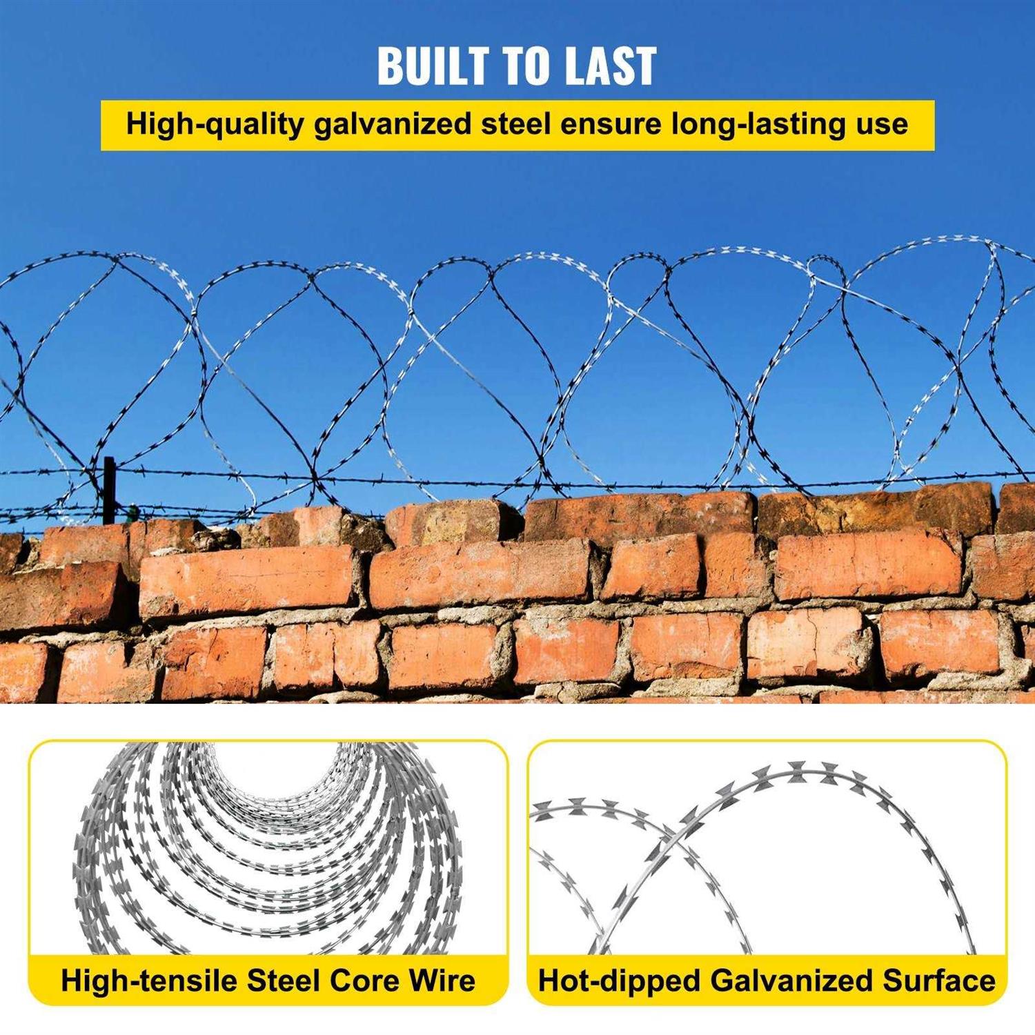 VEVOR Razor Wires 246ft Razor Barbed Wire 5 Coils Per Roll Razor Wire Fencing Razor Fence