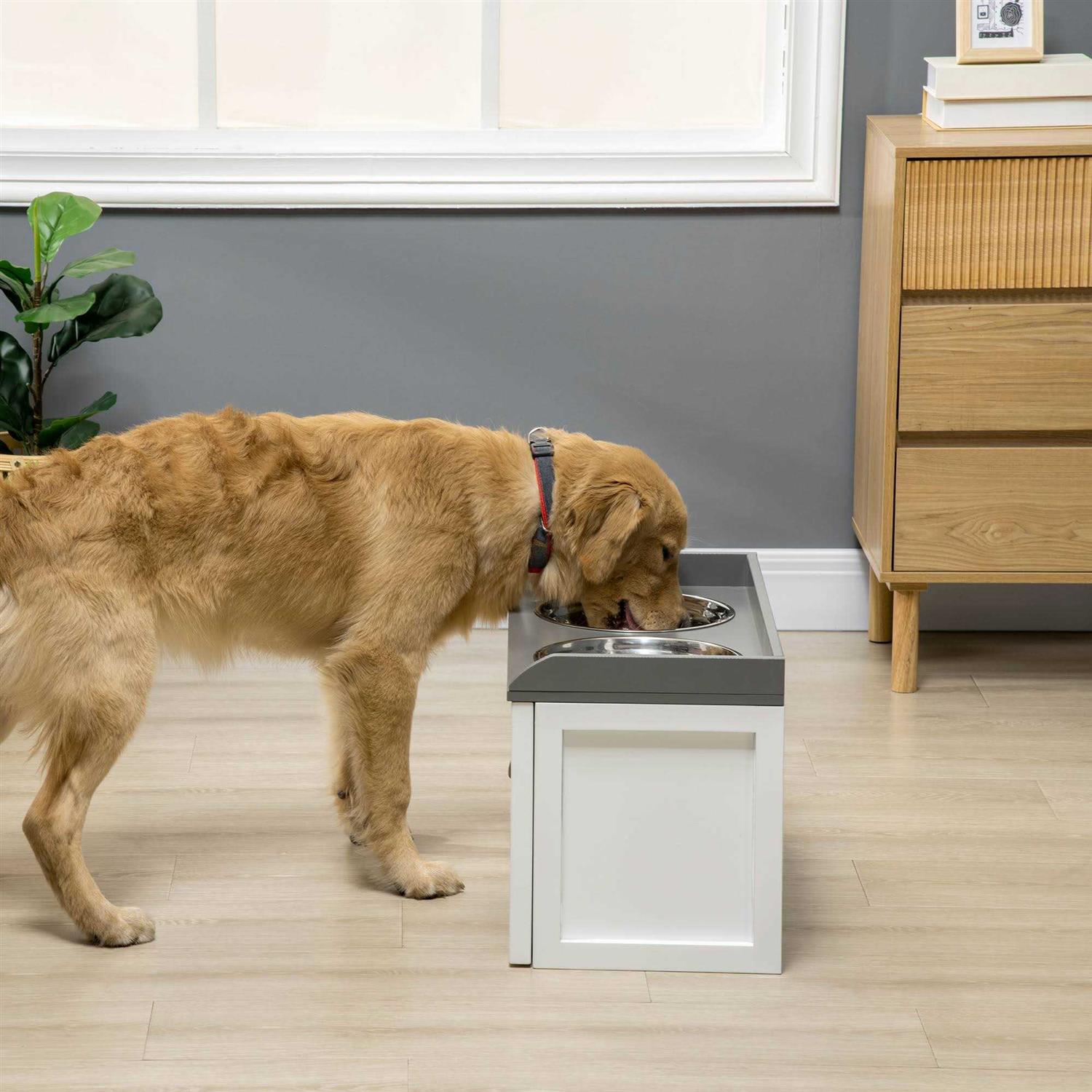 PawHut Large Elevated Dog Bowls with Storage Drawer - Pet Supplies online store