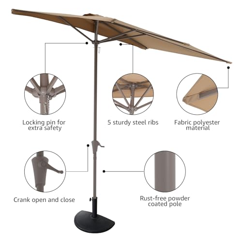 COBANA 7.5’ by 4’ Half Rectangular Outdoor Patio Umbrella with Base Included, Perfect for Balcony, Garden, Deck