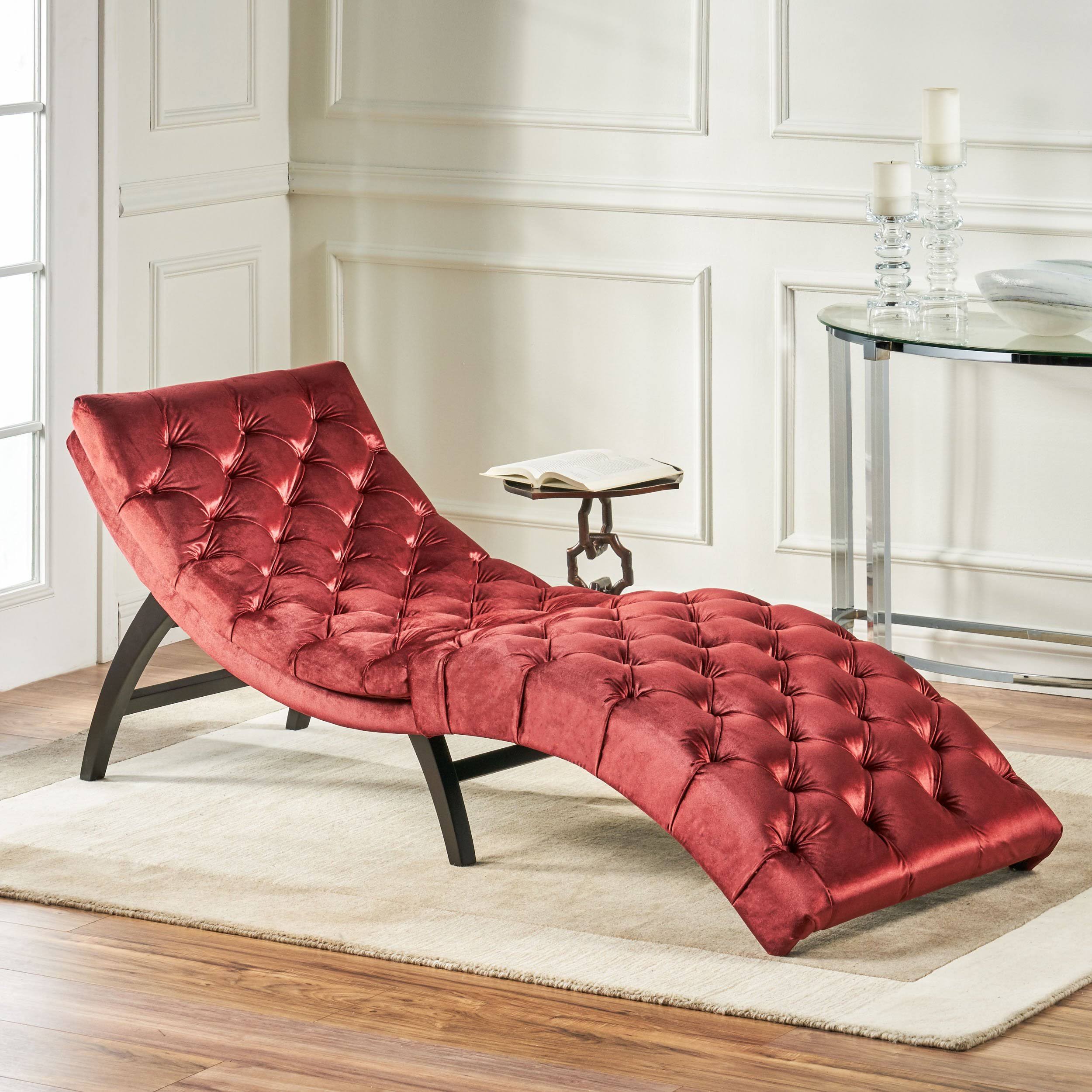 Grasby Tufted Velvet Chaise Lounge, Garnet, Brown