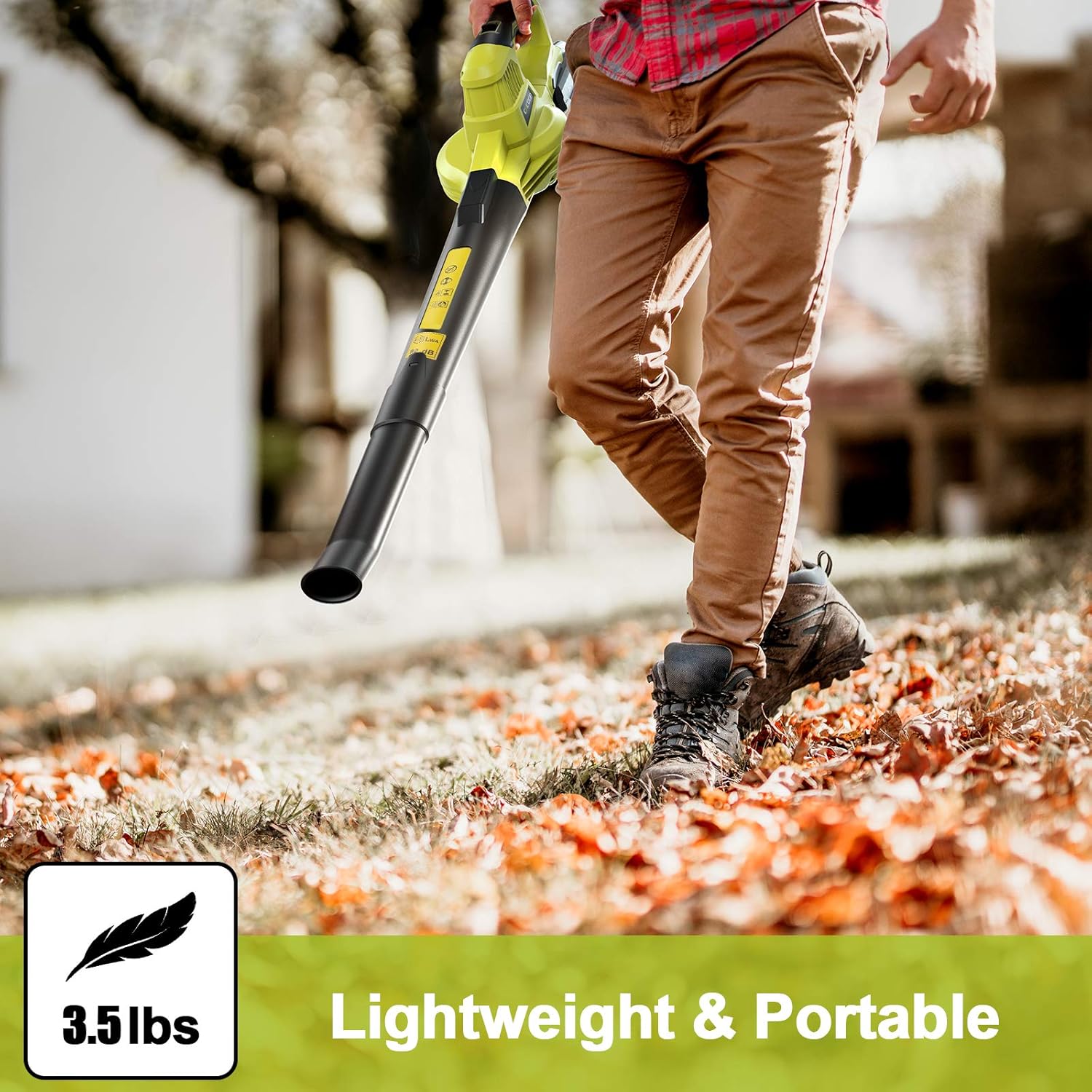CACOOP Cordless Leaf Blower w/ Battery,2 Speed Variable,Extendable Battery Powered Patio Air Blower Lightweight Portable for Garden Patio Grass Clean(20V MAX)