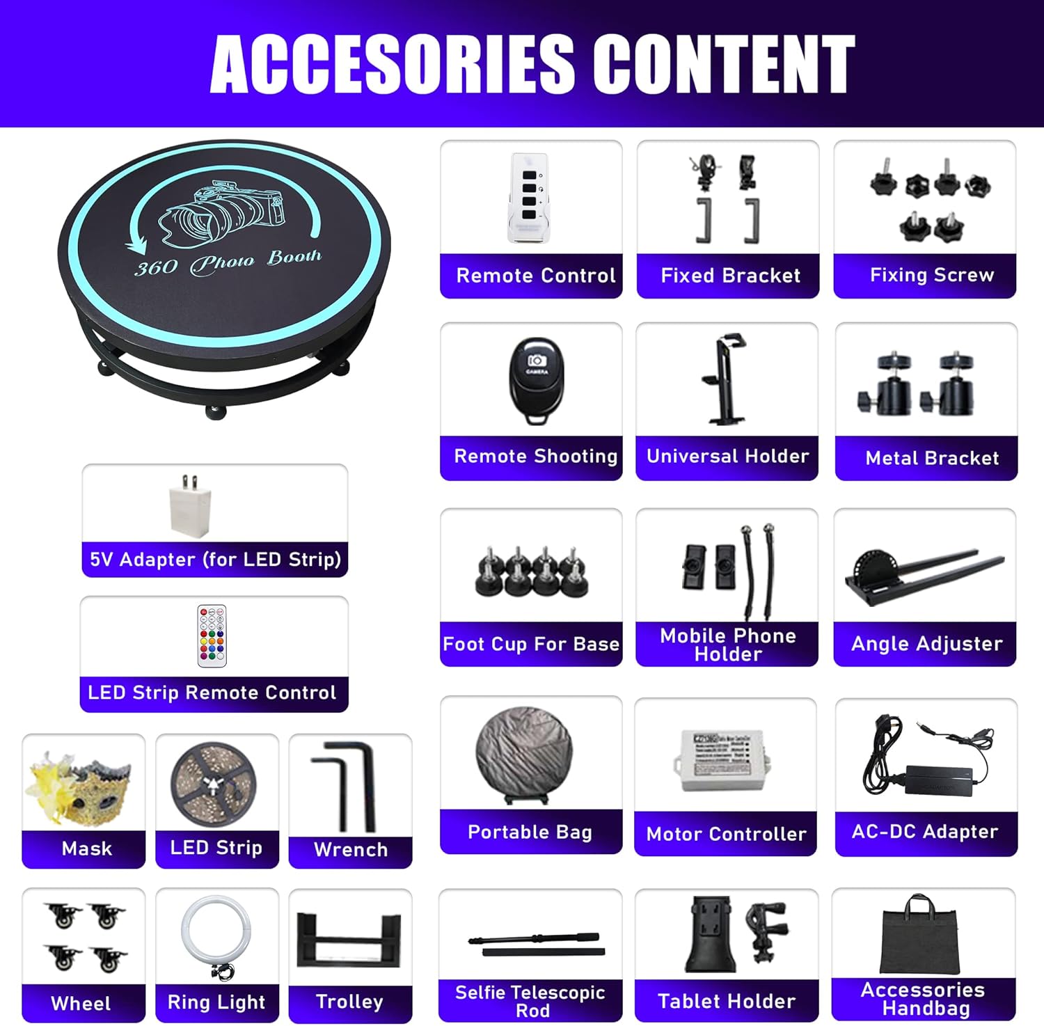 360 Photo Booth Machine for Parties with Free Logo Ring Light Selfie Holder Accessories,2 People Stand on Remote Control Automatic Spin 360 Video Camera Booth Platform Spinner 26.8” with Trolly
