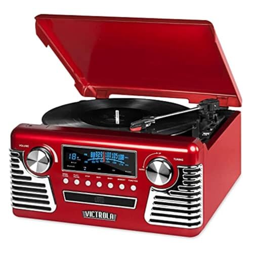 Victrola Haley Retro Bluetooth Record Player & Multimedia Center with Built-in Speakers - 3-Speed Turntable, CD Player, AM/FM Radio, 3.5mm Aux-In, Wireless Music Streaming, Black