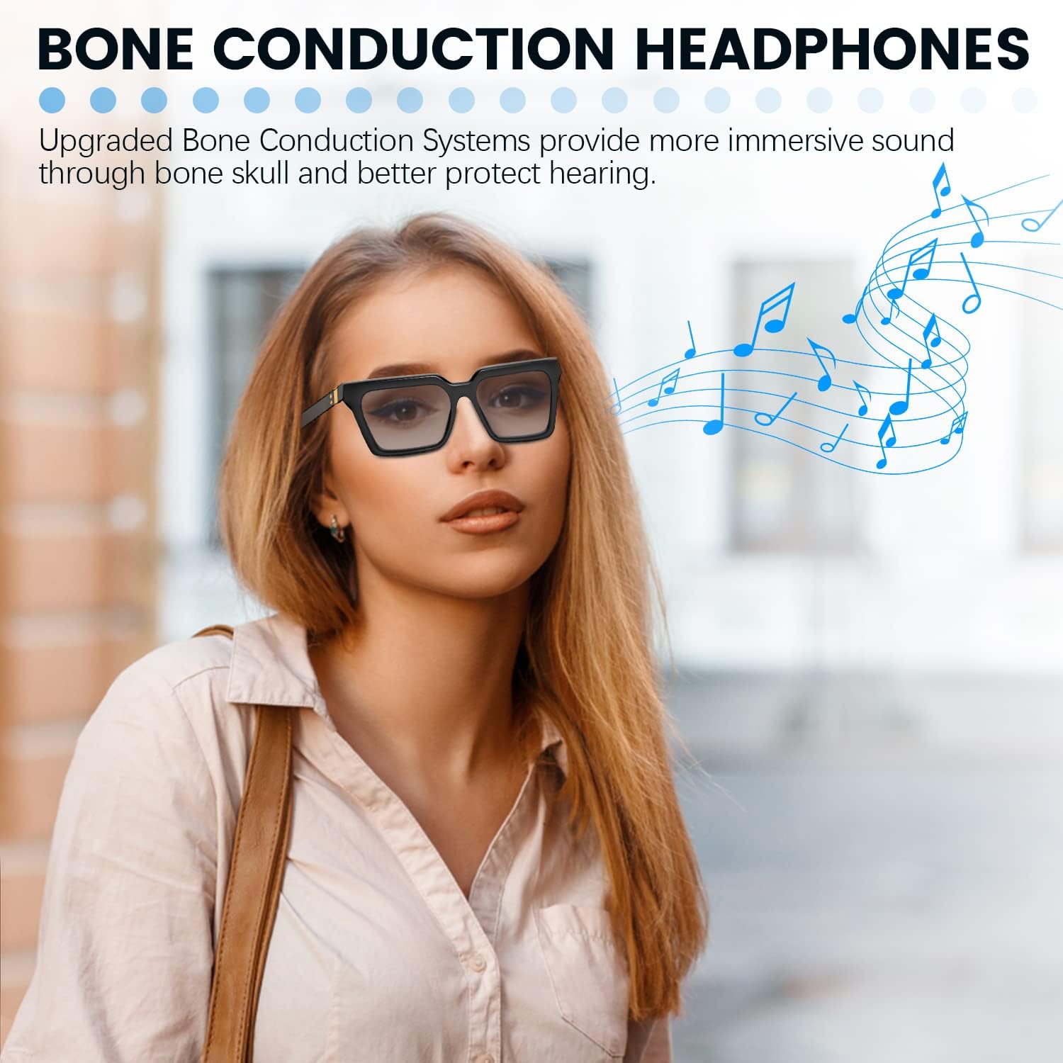 [2022 Version] Upgraded Bone Conduction Glasses Headphones, Smart Glasses with Immersive Sound, Voice Assistant, Anti Blue Light and Photochromice Lenses, True Wireless Bluetooth Glasses for Men/Woman