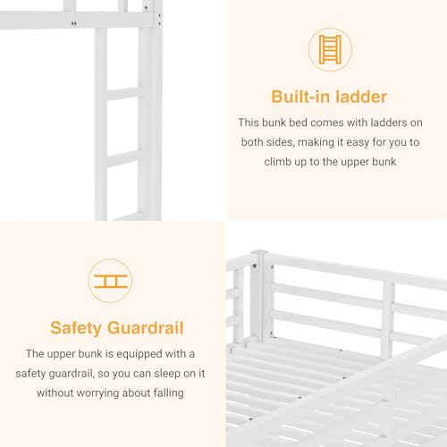 Twin XL Over Twin XL Bunk Bed, Metal Bunk Bed Frame Heavy Duty Bunk Beds Loft Bed Frame with Ladder and Guardrail Metal Slats No Box Spring Required for Adults Teens, Black