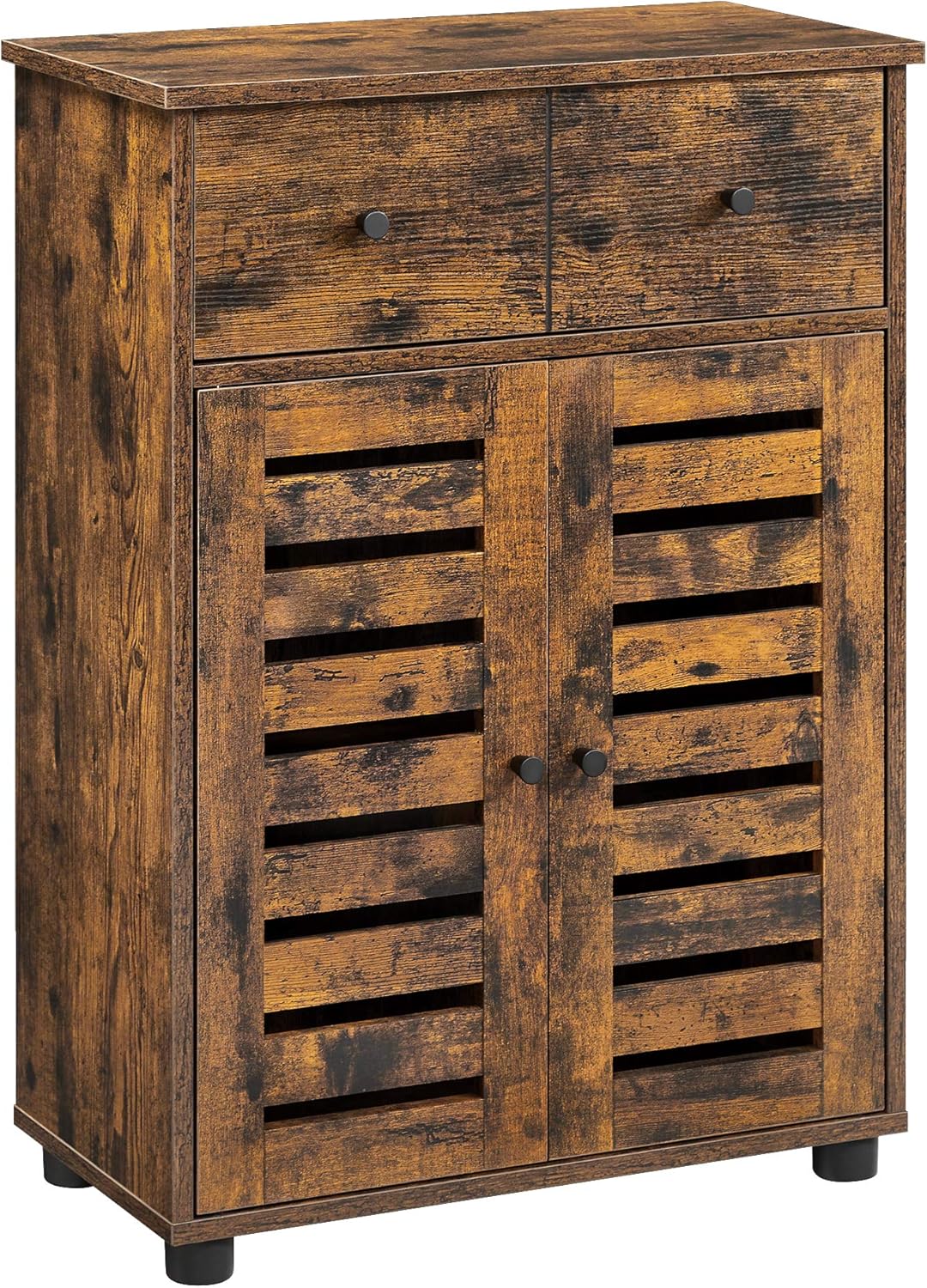 VASAGLE Bathroom Cabinet, Storage Cabinet, Floor Cabinet, 23.6 x 11.8 x 32.3 Inches, with 2 Louvered Doors, Drawer, Adjustable Shelf, for Living Room, Kitchen, Rustic Brown UBBK141X01