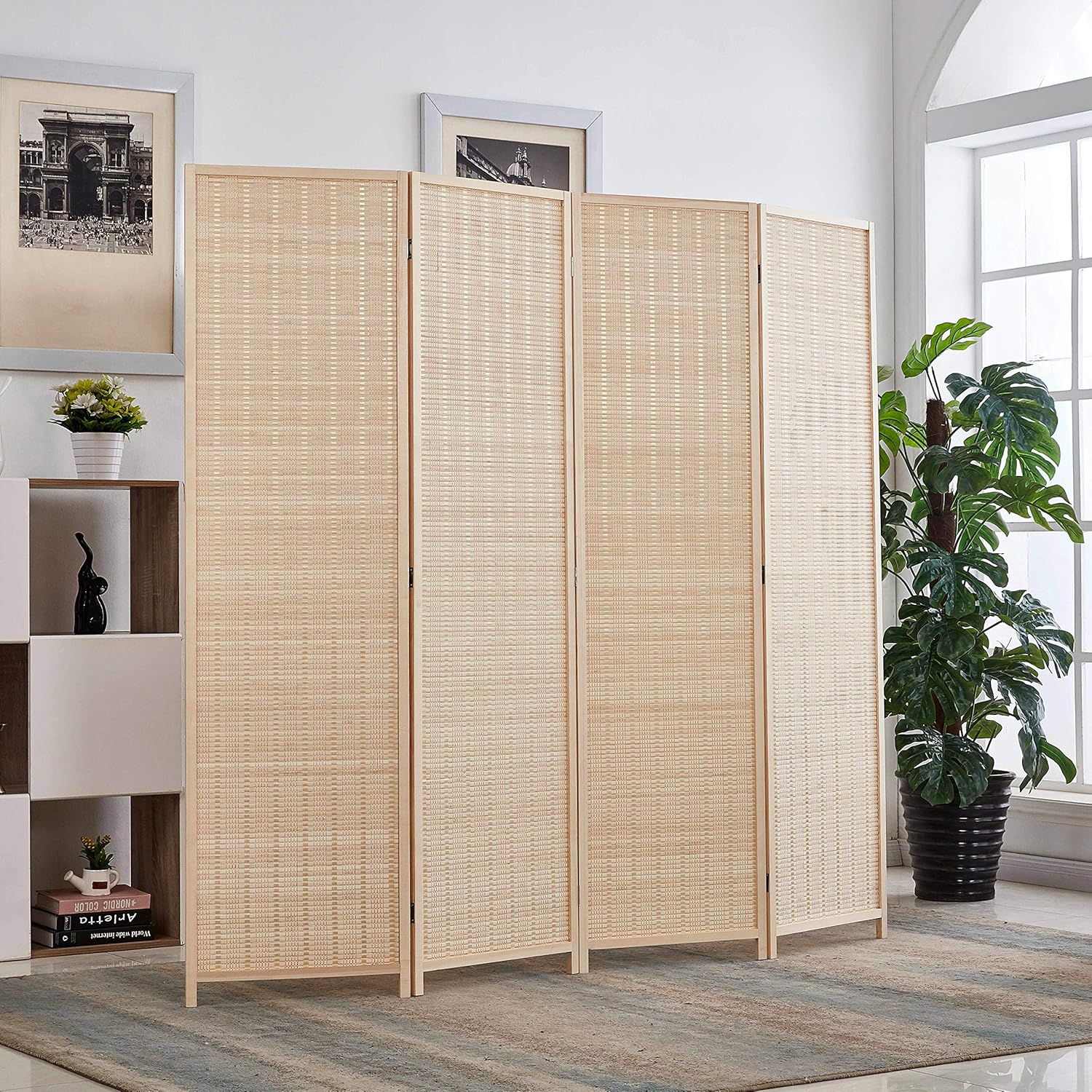 6 ft. Tall-Extra Wide, Bamboo Room Divider, 6 Panel Room Divider/Screen, Room Dividers and Folding Privacy Screens 6 Panel,Wall Divider,Room partitions/Separator/Dividers-Bamboo 6