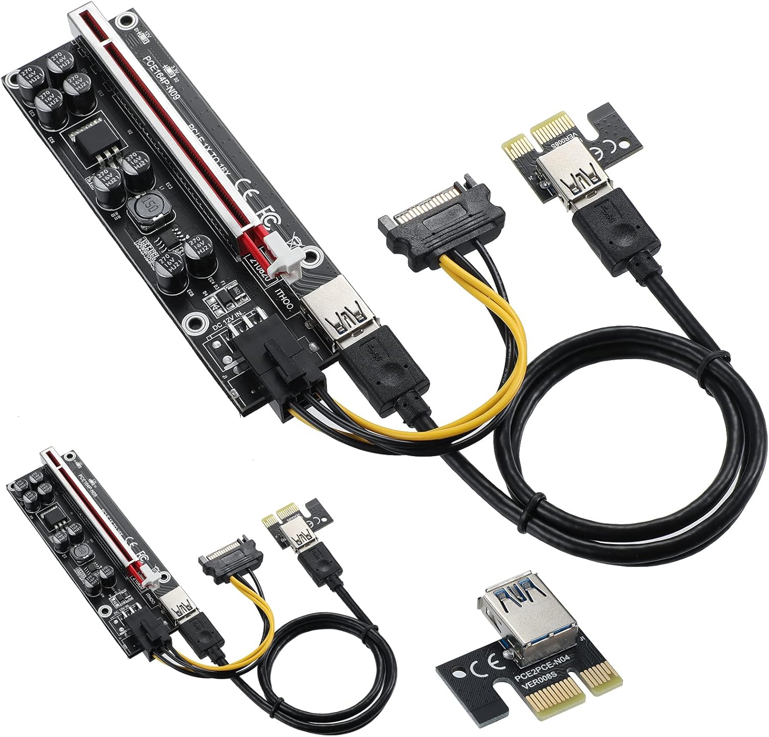 MZHOU PCI-E 1X to 16X Riser Card - Graphics Extension Powered Riser Adapter Card with 24in USB 3.0 Extension Cable for GPU Mining（White-6 Pieces） Pack of 2