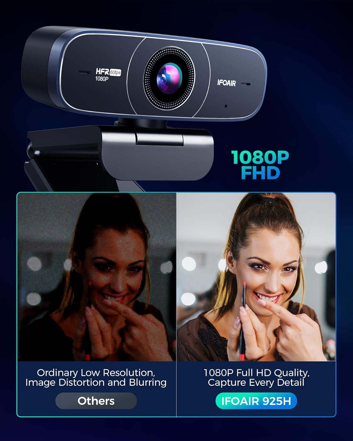 1080p 60fps Webcam with Microphone - FHD Streaming Webcam Autofocus with 85�� Wide View, Exposure Correction, Plug & Play, Web Camera for Desktop Computer, Gaming, Conferencing