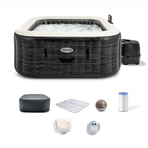 INTEX 28451EP PureSpa Greystone Deluxe Spa Set: Includes Energy Efficient Spa Cover and Wireless Control Panel – Spa Control App – Built-in FastFill Inflation System – 6 Person Capacity – 77" x 28"