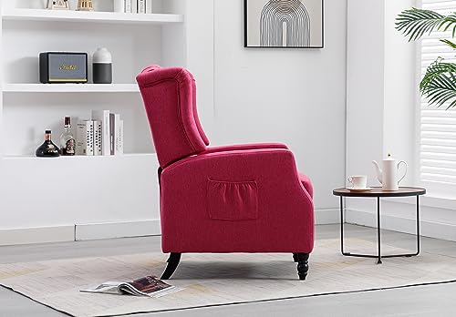 KINFFICT Mid Century Wingback Recliner Chair, Push Back Accent Armchair with Side Pocket, Modern Lounge Chair Single Sofa Arm Chair for Living Room, Bedroom, Office, Rose Red