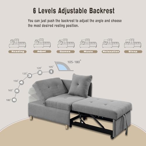 Sofa Bed,4-in-1 Convertible Sofa Bed 3 L-Shaped Couch Soft Seat,Space-saving Sofas with Adjustable Backrest Modern Convertible Chair for Living Room, Apartment and Office (Grey)