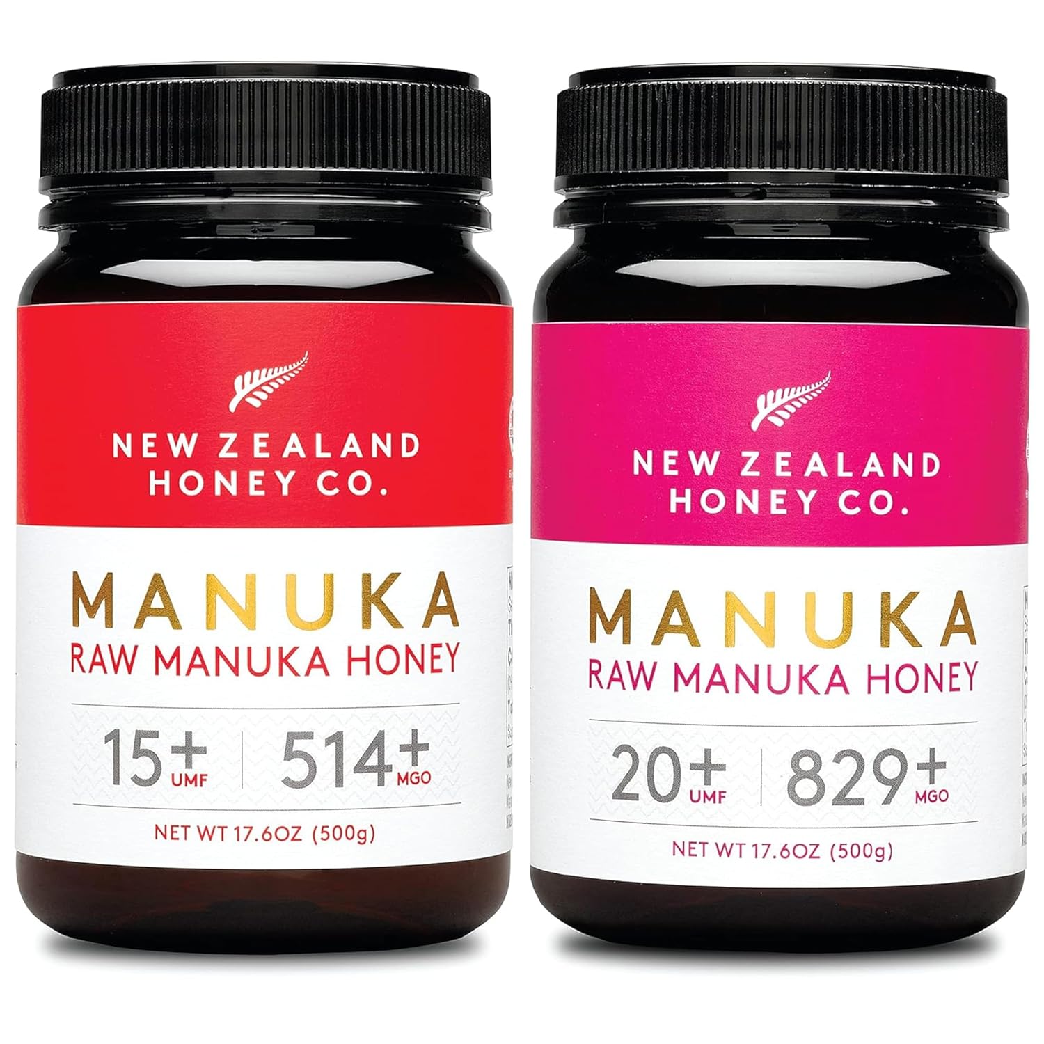 New Zealand Honey Co. Raw Manuka Honey UMF 20+ | MGO 829+ 17.6oz & UMF 15+ | MGO 514+ 17.6oz, UMF Certified