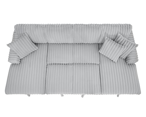 roomfitters U Shaped Sleeper Sofa, 122 Inch Oversized - 2 in 1 Pull Out Bed, Sectional Sleeper Sofa with Double Storage Chaise for Living Room, Rabbit Plush Corduroy Fabric Couch, Grey