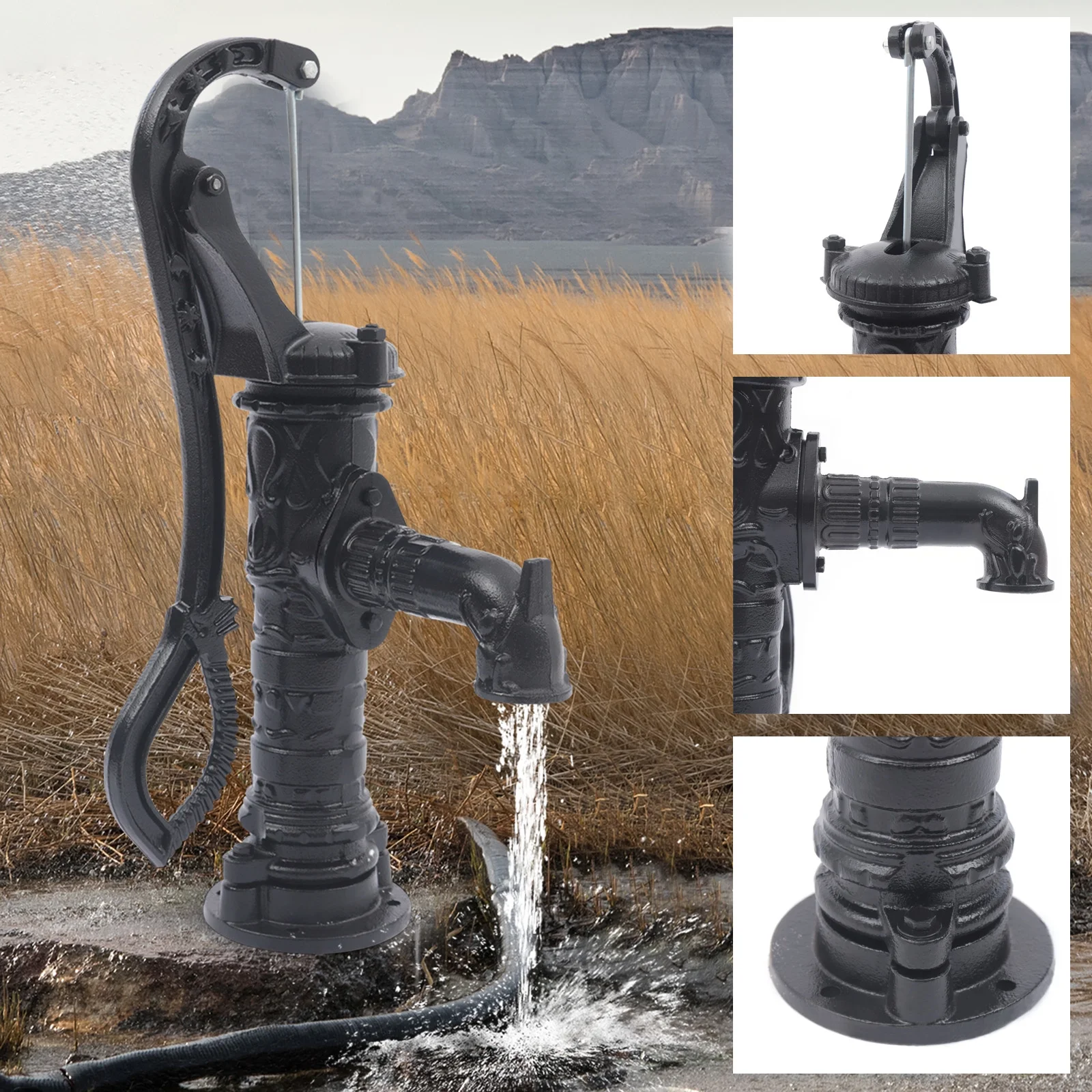 Miumaeov Hand Water Pump Cast Iron Well Water Pitcher Press Suction Outdoor Yard Ponds Garden 19.69ft Suction Range for Farm Irrigation Water Flowers