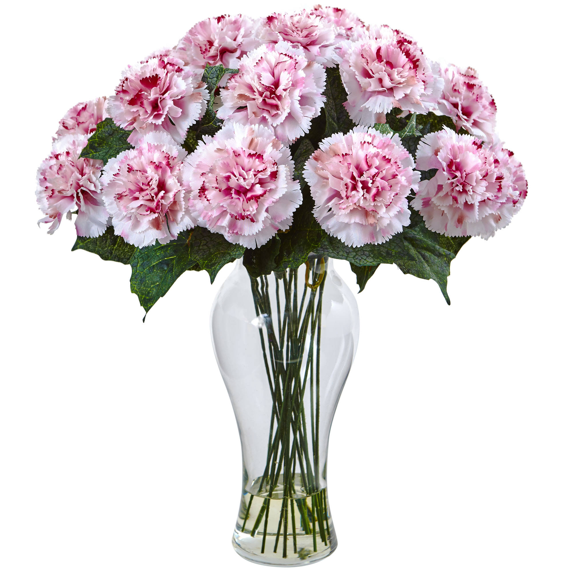 Nearly Natural Blooming Carnation Arrangement w/Vase Orange