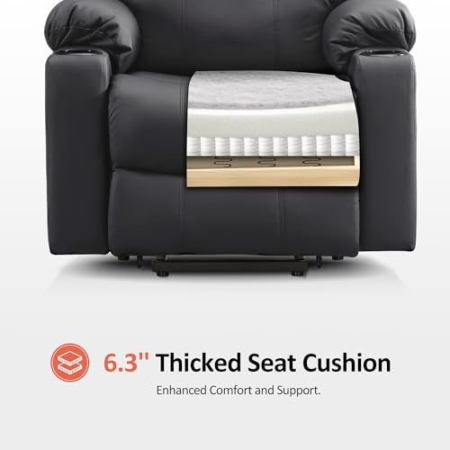 MCombo Power Lift Recliner Chair for Elderly, Lift Chair with Heat and Massage, FSC Certified, USB Ports, Cup Holders, Faux Leather 7040 (Black, Medium)