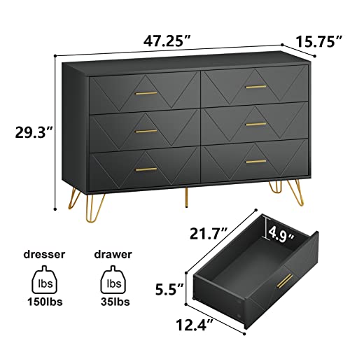 LYNSOM White Dresser, Modern Dresser for Bedroom, 6 Drawer Dressers with Wide Drawers and Metal Handles, Storage Chest of Drawers for Living Room Hallway Entryway