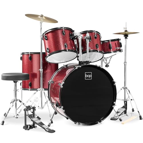 Best Choice Products 5-Piece Full Size Complete Adult Drum Set w/Cymbal Stands, Stool, Drum Pedal, Sticks, Floor Tom - Dark Blue Sparkle