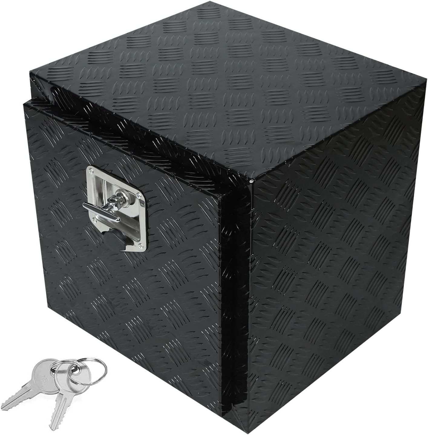 18X17X17.75 Black Aluminum 5 Bar Tread Tool Box Truck Car Outdoor Trailer Pickup Underbody Toolbox,RV Storage Organizer，Underbed Tools Organizer W/Lock Latch w/Keys