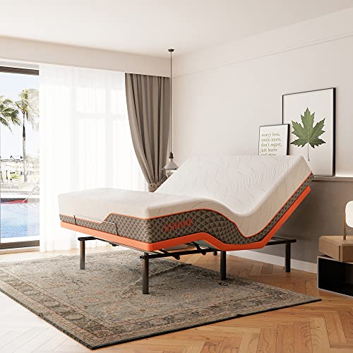 Split King Adjustable Bed Frame with Mattress - 14” Luxury Hybrid Mattress, Smart APP Contorl, Massage, Zero Gravity, Anti-Snore, 5 Minutes Installation, Head and Foot Incline, Medium Soft, Split King