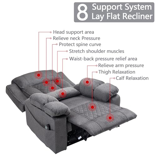 Power Lift Chair Lay Flat Recliner Infinite Position Electric Dual Motor Stand Up Lift Chair with Massage and Heat for Adults,Heavy Duty Recliners with 2 Remote Controls and Two Cup Holders
