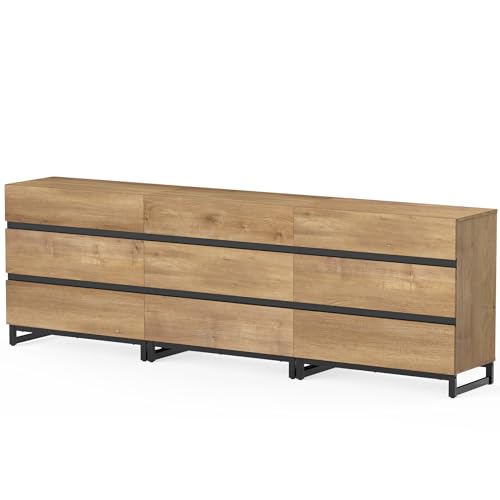 WAMPAT Modern TV Stand for TVs up to 40 inch, Entertainment Center TV Console with 3 Drawers and Metal Base, Media Console for Living Room, Bedroom, Oak