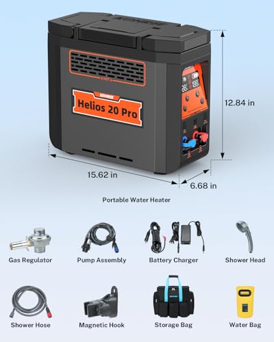 Kohree Helios 20 Pro, Portable Water Heater, 20,000 BTU 4000mAh Rechargeable Battery, Shower Pump, Propane Water Heater for Outdoor Camping Cleaning