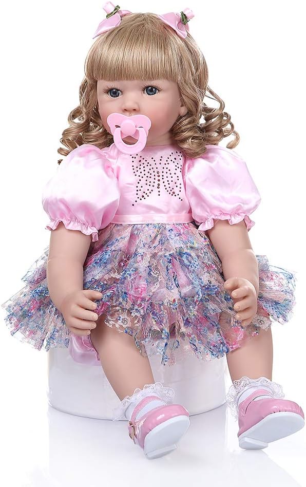Zero Pam 24 inch Reborn Toddler Dolls Girls Blue Eyes,Soft Silicone Vinyl Real Life Baby Dolls 60cm,Lifelike Baby Newborn Girls with Magnetic Pacifier