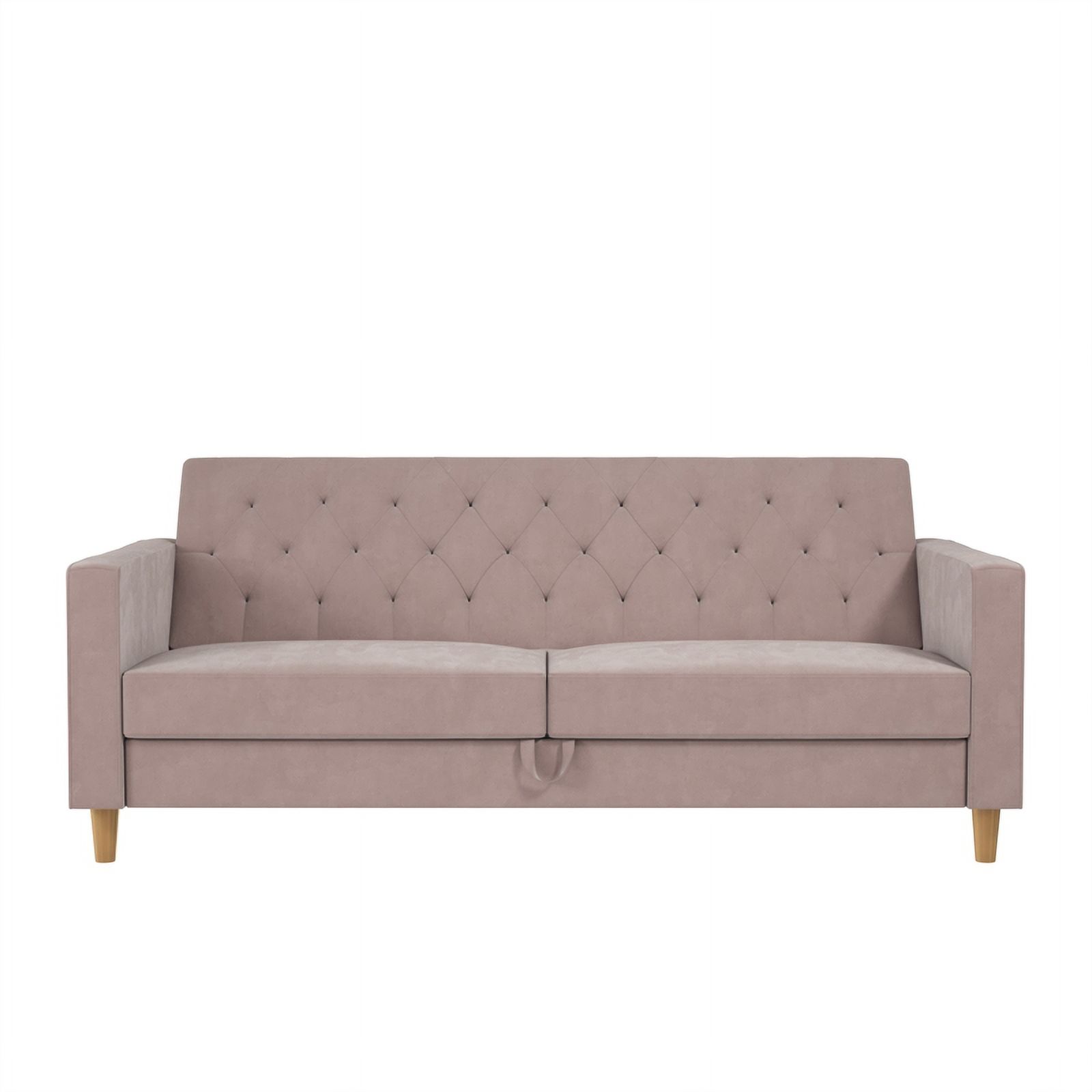 Pemberly Row Contemporary Futon with Storage in Blush Velvet