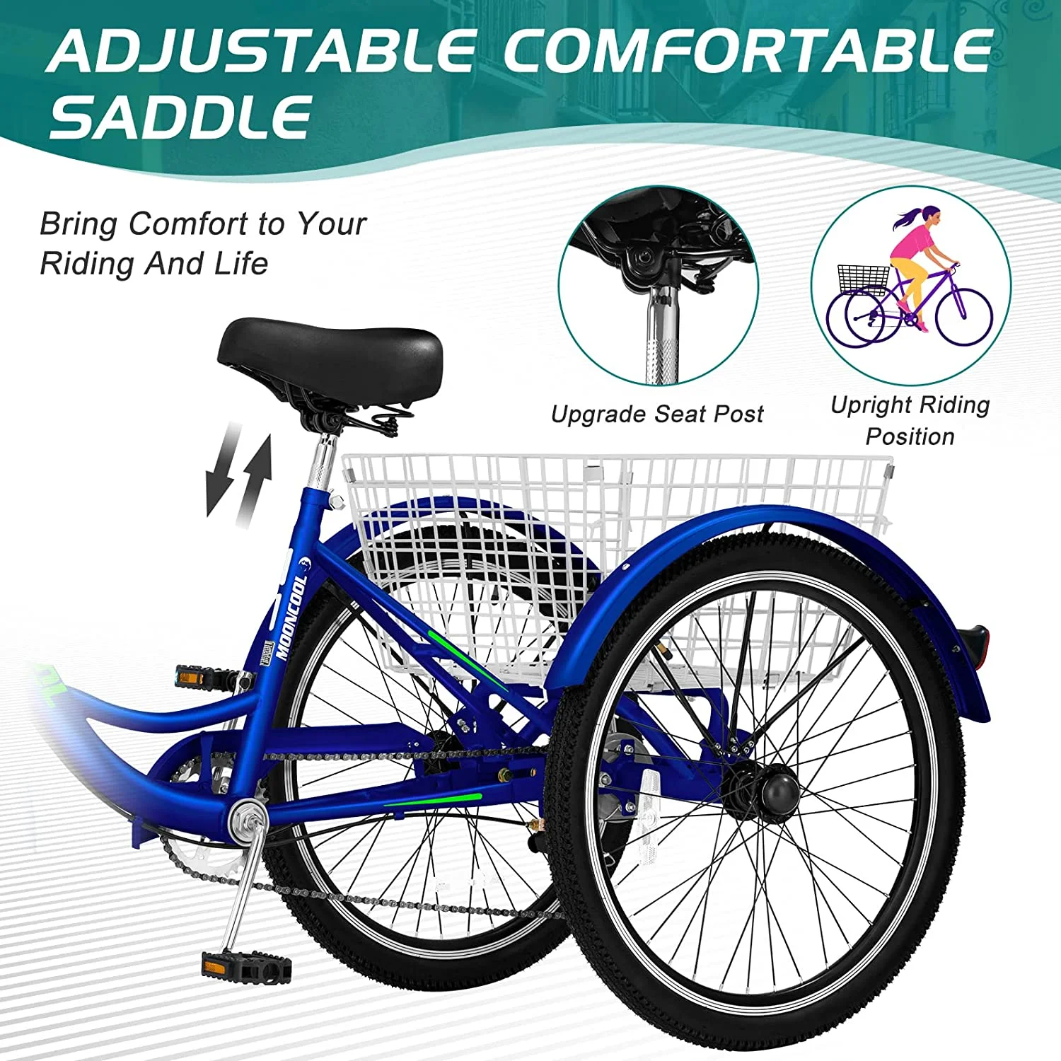 Docred Adult Tricycle 7 Speed 24 Inch Three Wheel Bike Cruiser Trike for Men/Women/Seniors