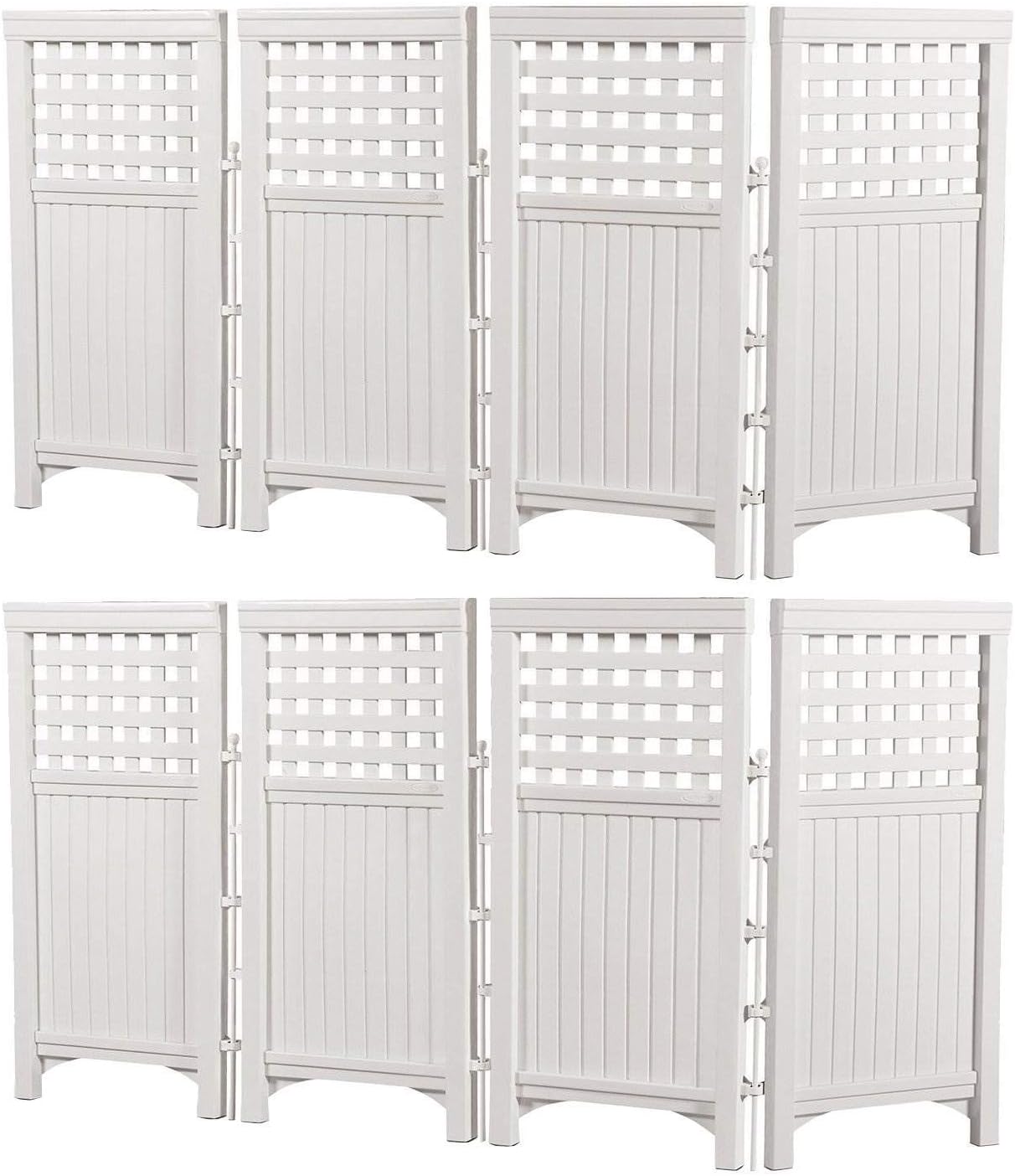 Suncast Outdoor Patio Garden 8 Panel Yard Screen Enclosure Gated Fence, White