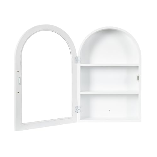Kate and Laurel Arcott Modern Arch Wall Cabinet, 21 x 8 x 30, Natural Wood and White, Transitional Arched Cabinet for Use as Over-The-Toilet Storage or Living Room Storage Cabinet